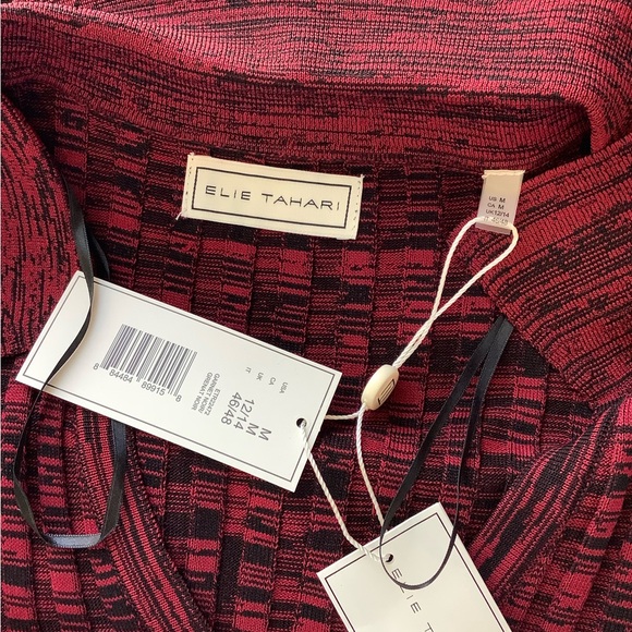 Elie Tahari Sweater Garnet Noir Ribbed Polo Midi Dress Size M• NEW WITH TAGS • - Picture 6 of 6
